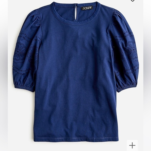 J. Crew Tops - J crew Broken-in jersey puff-sleeve eyelet top dark evening blue